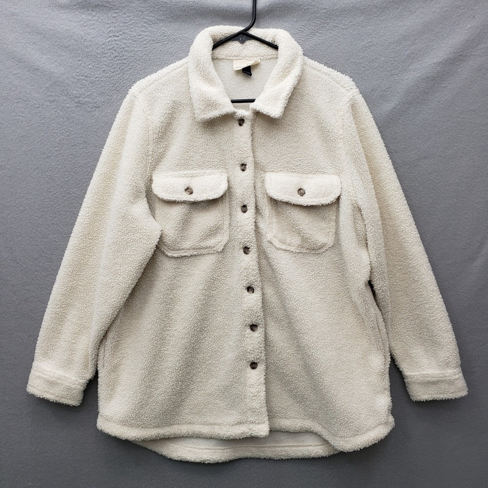 Universal Thread Fuzzy Sherpa Shacket Jacket Cream Cozy Winter Layering Size L